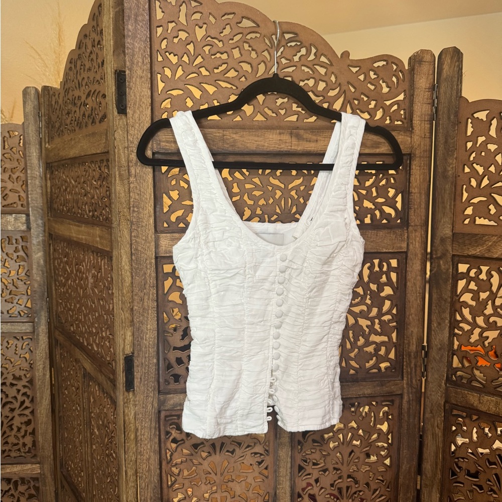 Reformation White Ruched Button-Front Tank Top - Picture 2 of 3